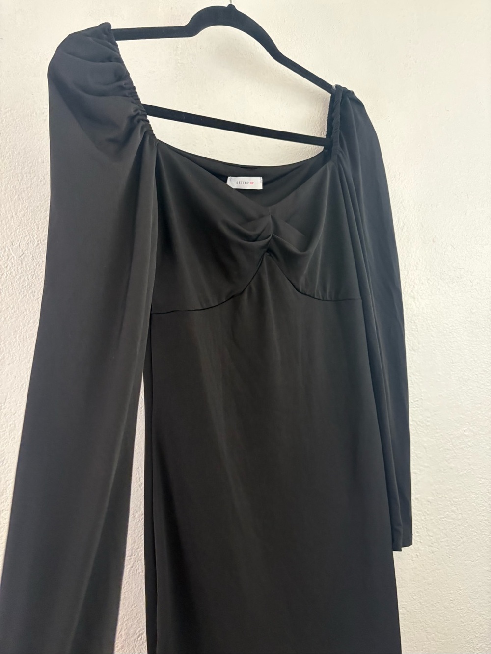 Better Be black long-sleeve mini dress sweetheart neckline gathered bust detail - Picture 3 of 5